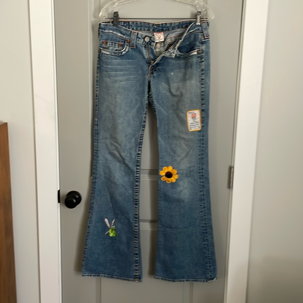 Vintage true religion, Bobby, siz 30 patchwork boot, cut low rise jeans